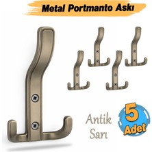 Badem10 Aytuğ Portmanto 5 Adet Antik Sarı Dolap Askılık Duvar Askılığı Vestiyer Mutfak Elbise Kıyafet Askı
