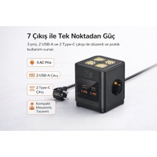 Smayling 3680W 3’lü Çoklu Priz 2 USB 2 Type-C Gece Işıklı Masaüstü Küp Priz Şarj Istasyonu