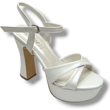 Defne 787-26 Sedef Beyazı Çapraz Aynalı 30MM Platform Topuk Kadın SANDALET(12CM)