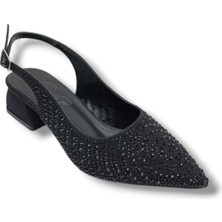 Defne 795-26 Saten Güneş Taşlı Kare Topuk Arkası Açık Kadın Stiletto