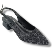 C-Shoes 2605-26 Saten Incili Taşlı Kare Topuk Arkası Açık Kadın Ayakkabı