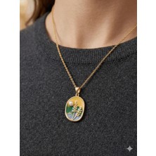 Stainless Steel 316L Çelik Altın Kaplama Incili Buğday Başağı Desenli Kararmaz Kolye