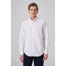 Morven  Erkek Beyaz Pamuk Trend Düz Dynamic Fit Düğmeli Yaka Gömlek