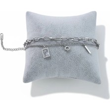 Cesicey Kadın Çift Zincirli Çelik Bileklik Sallantı Figür Detaylı Gümüş  Renk