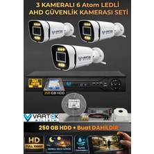 Vartek Bilişim 3 Kameralı 6 Atom LED Gece Renkli Görüşlü Güvenlik Kamerası Seti + 250 GB HDD