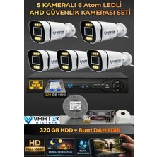 Vartek Bilişim 5 Kameralı 6 Atom LED Gece Renkli Görüşlü Güvenlik Kamerası Seti + 320 GB HDD