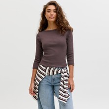 Jack & Jones Kadin Kayik Yaka Strech Fit Tisort - Fifi