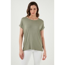 Fashion Friends Dökümlü Bisiklet Yaka Basic T Shirt Bayan T Shirt 26Y0194K1