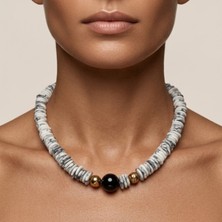 THEIA GemWorks Joie - Hematit, Oniks ve Magnesit Turkuaz Taşlı El Yapımı Kolye