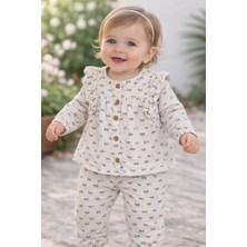 Bilge Trend Kız Bebek , Çocuk Müslin , Fırfırlı Önden Düğmeli 2 Parça Pamuklu Pijama Takımı