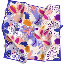 Violla Twill Yumuşak Dokulu Çiçekli Batik Desenli Saks - Indigo Renkli 90X90 Eşarp (Ipek Içermez) Dikim Şekli : El Dikişi
