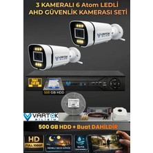 Vartek Bilişim 2 Kameralı 6 Atom LED Gece Renkli Görüşlü Güvenlik Kamerası Seti + 500 GB HDD