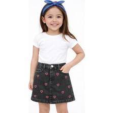 Overdo Kız Çocuk 5-8 Yaş Kalp Nakışlı Kot Etek