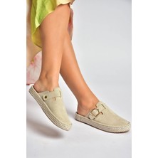Fox Shoes Y596148402 Bej Süet Önü Kapalı Sabo Terlik