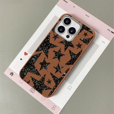 HONTINGA iPhone 16 Pro Max ile Uyumlu Kılıfı Deri Dokusu Anti Düşme Yumuşak Silikon Telefon Kılıfı Yıldız Desen K7-3088