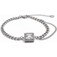 Cesicey Kadın Baget Taşlı Çelik Bileklik Mini Zincir Detaylı Altın Renk