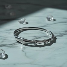 Cesicey Çelik Kemik Model Zirkon Taşlı Kadın Bileklik Gümüş Renk