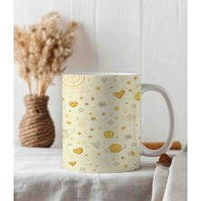 Weiler Riger Uzay ve Gezegen Temalı Minimalist Kalp Desenli Premium 330 ml WR-UZ101 - Hediye Porselen Kupa Bardak