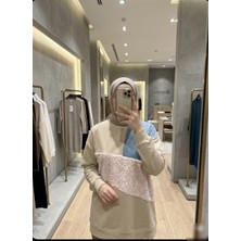 Azram Fashion Kadın Peluş ve Denim Detaylı Tunik