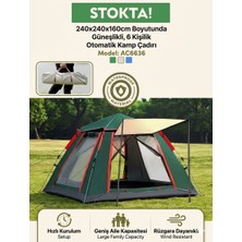Auhma AC6636 6 Kişilik Kamp Çadırı - 240X240X160 cm Güneşlikli, Su Geçirmez ve Rüzgara Dayanıklı