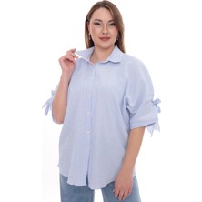 Lady Majestic Büyük Beden Kadın Pamuklu Gömlek Rahat Kesim, Düğmeli, Volan Kol Detaylı