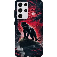 Karsu Design Samsung Galaxy S21 Ultra Uyumlu Baskılı Şeffaf Telefon Kılıfı | Koleksiyon: Minimal Black Panther