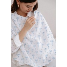 Tuğba Kuğu Müslin Emzirme Örtüsü - Pureline Series - Blue Dainty Bow