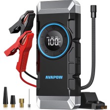 Avapow Wp2 12000MAH 2000A 4 In 1 Jump Starter Taşınabilir Akü Takviye Cihazı + Lastik Şişirme Pompası (POWERBANK-18W Type-C+Çanta+Led Işık+Lcd)