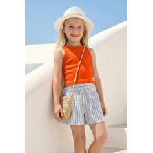 Queen Kids Kız Çocuk Halter Yaka Ribana  T-Shırt Turuncu