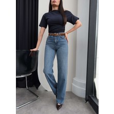 Esra Helvacı Kemerli Yüksek Bel Straight Jean