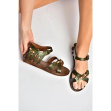 Fox Shoes Y390360203 Yeşil Hakiki Deri Kadın Sandalet