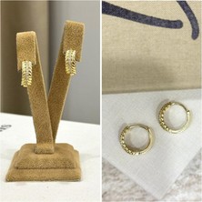 Ca Shopping Yaprak Desenli Taşlı Halka Küpe