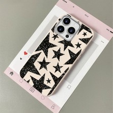 HONTINGA iPhone 14 Pro Max ile Uyumlu Kılıfı Deri Dokusu Anti Düşme Yumuşak Silikon Telefon Kılıfı Yıldız Desen K7-3088