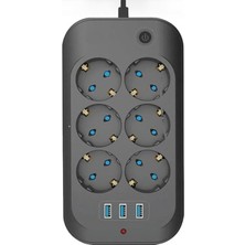 Yellowtech Akım Korumalı, 6'lı Priz Soketi, 3x USB Girişli Çocuk Korumalı Uzatma Kablosu (2mt Kablo)