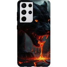 Karsu Design Samsung Galaxy S21 Ultra Uyumlu Baskılı Şeffaf Telefon Kılıfı | Koleksiyon: Minimal Black Panther