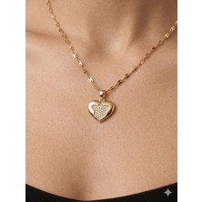 Stainless Steel 316L Çelik Taşlı Kalp Altın Rengi Kararmaz Kolye