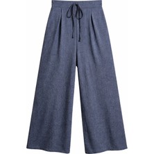 Mixray 4890 Kadın Bağcıklı Dökümlü Palazzo Pantolon Lacivert