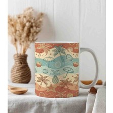 Weiler Riger Retro Yaz Temalı Plaj ve Palmiye Desenli Premium 330 ml WR-YZ101 - Hediye Porselen Kupa Bardak