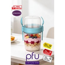 Pfu Pratik Faydalı Ürünler Müsli Kabı | Yoğurt Kabı | Pratik Diyet Kabı | Kapaklı Çatallı Kaşıklı Hazneli Saklama Kabı 1100 ml