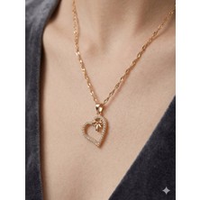 Stainless Steel 316L Çelik Altın Renk Taşlı Kalpli Kolye