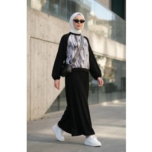 Sefa Merve Geometrik Desenli Tunik Etek Ikili Takım 0257-01 Siyah