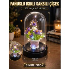 Kobe Fanuslu Işıklı LEGO Tarzı Saksılı Çiçek Yapı Blok Seti – 200 Parça, LED Peri Işıklı Fanus 13 cm