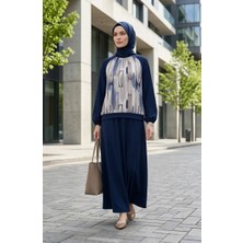 Sefa Merve Geometrik Desenli Tunik Etek Ikili Takım 0257-02 Lacivert