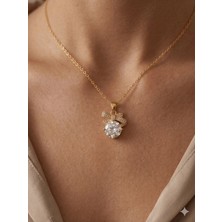 Stainless Steel 316L Altın Renk Çelik Taşlı Fiyonk Kolye