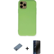 İlk El Grup Ieg™ iPhone 11 Pro Kılıf Ahenk Serisi - Siyah 3D Antistatik Hayalet Cam Ekran Koruyucu + Sierra Blue Shine Kamera Lens Koruma Cam