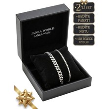 2'li Set Gümüş Renk Paslanmaz Çelik Bileklik Ayarlanabilir Kararmaz Şık Hediye Unisex Bilellik Hediye Kutuluj Janra World