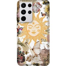 Karsu Design Samsung Galaxy S21 Ultra Uyumlu Baskılı Şeffaf Telefon Kılıfı | Koleksiyon: Boho Sun And Moon