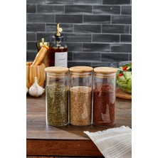 Cooker 3'lü 400 ml Bambu Kapaklı Borosilikat Cam Kavanoz CKR3895