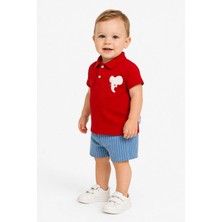 Dinamik çocuk Erkek Bebek Polo Yaka Fil Nakışlı 2'li Takım Şortlu Yazlık Kumaş 6-24 Aylık