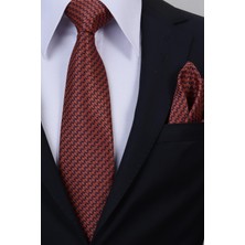 Esgue Hand Made 8 cm Geometrik Micro Desenli Bakır Lacivert Renk Mendilli Kravat